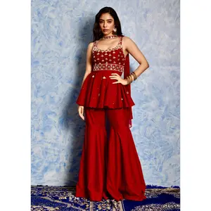 Aisha maroon embroidered sharara set