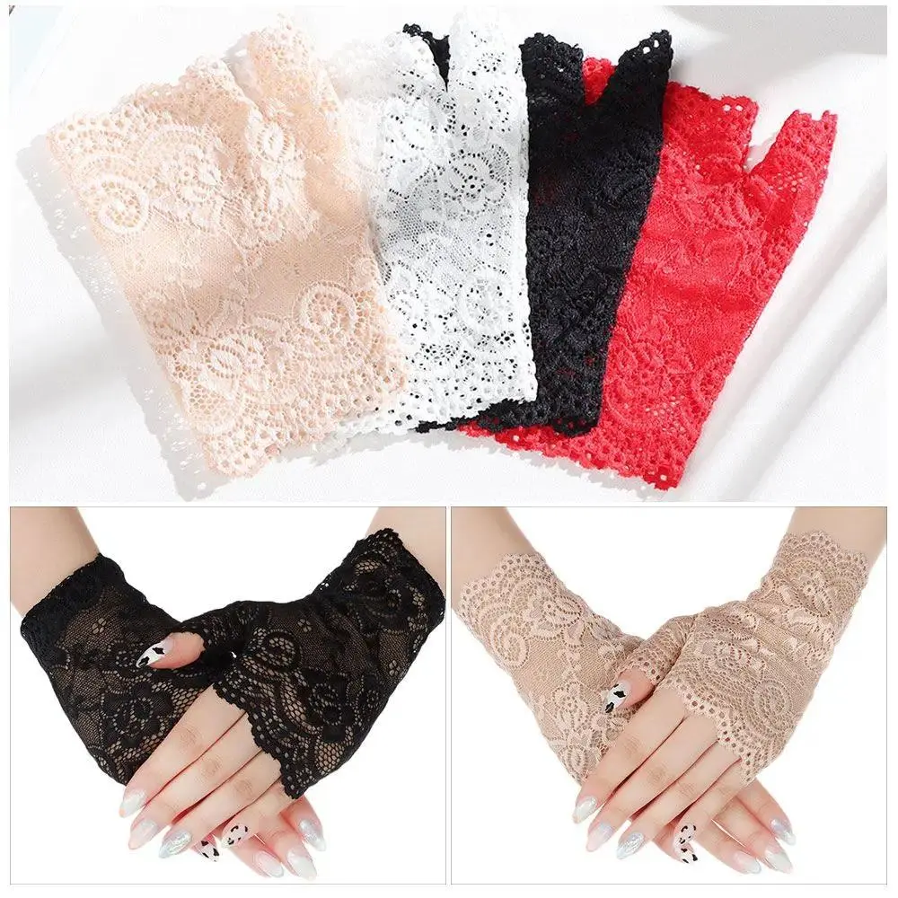 Spring Summer Dance Half Finger Lace Gloves Fingerless Mittens Driving Gloves Short Gloves