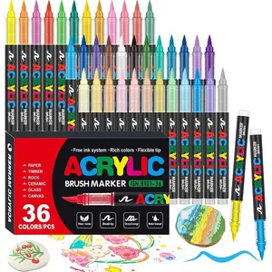 Acrylic Paint Markers - 36 Color pc Marker Pen Set, Artist Fine and Soft Brush Tip Marker for Rock Painting, Books Coloring, Note Taking, Card Writing, Ston Graffiti, DIY Crafts, Drawing Art Supplies Kit, Professional Art Pen Set, Valentine's Day Gifts