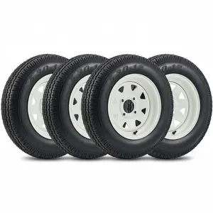 Garvee 5.30-12 Trailer Tire & Rim Set, 4 Lug 4" Wheel, Load Range C 6PR, with Wheel Caps for Lawn Mower Tractor Boat Trailer