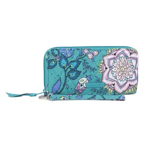 Vera Bradley Fashion Cotton Material RFID Protection Accordion Wristlet, Peacock Garden, Accordion Shape, Peacock Print