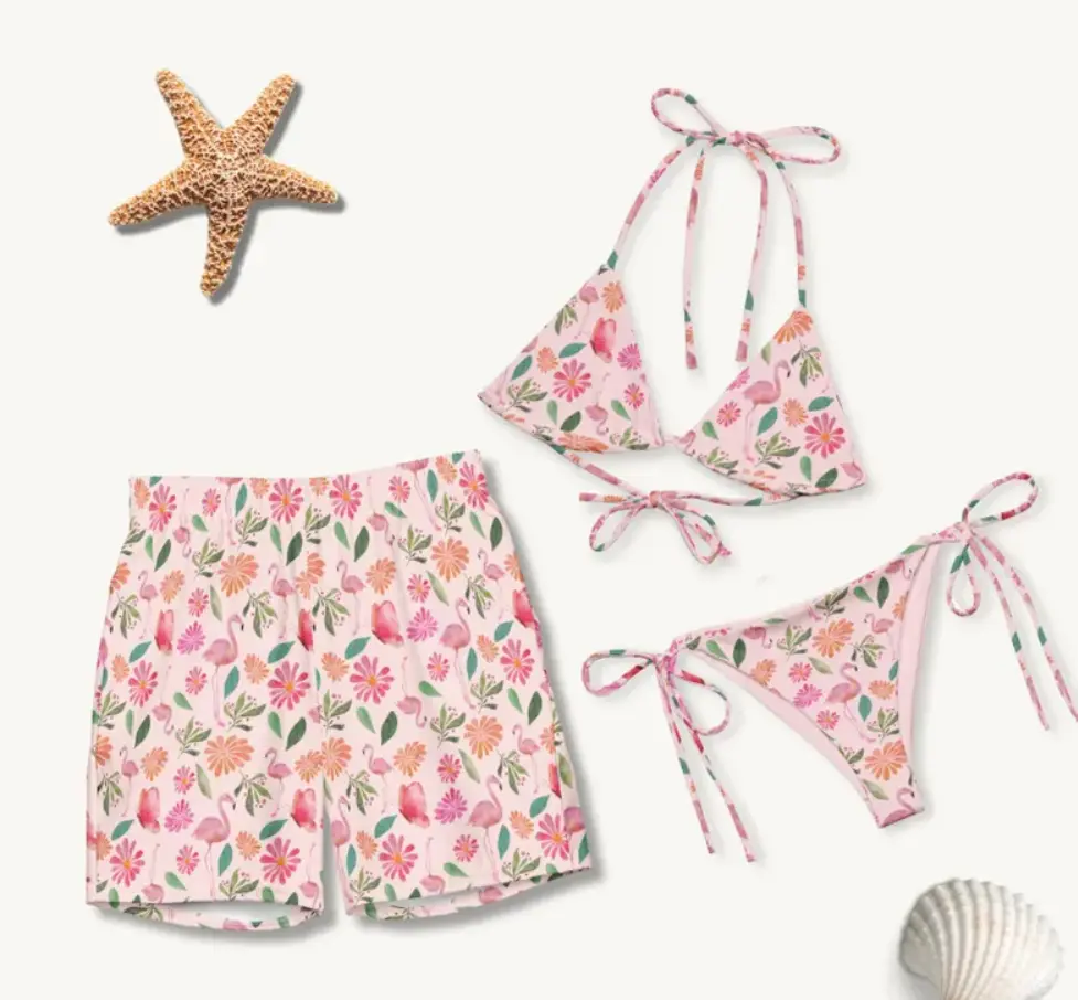 Matching Couples Swimsuits His and Hers Tropical Flamingo Swimsuits - Matching Couples Bathing Suits for Honeymoon Vacation