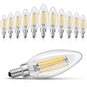 VEVOR LED Candelabra Bulbs, 12-Pack Dimmable Chandelier Light Bulbs, Vintage Clear Glass Candle Light Bulb with 2725K Warm Lighting, 90+ High CRI & E12 Base for Chandeliers, Wall Sconces & Table Lamps