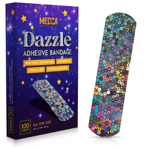 Glitter Bandages for Kids - Adhesive Bandage Strips w/Colorful Glitter Design & Latex-Free Flex Fabric Band Individually Wrapped Strips for First Aid, Wound Care, Minor Cuts, Scrapes