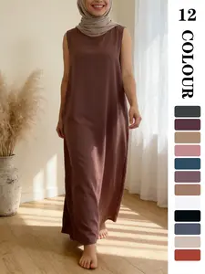 Muslim Sleepwear inner dress, Comfortable Nida Fabric Sleeveless Long Dress, 12 Colors + 5 Sizes, Soft and Flowy, Perfect for Friday & Outdoors