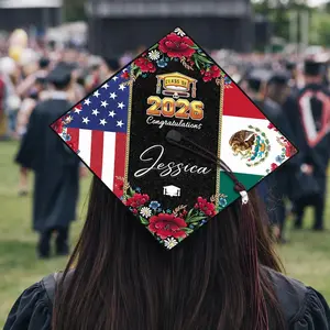 Custom Graduation Cap Topper Class of 2026, Country Flag Class of 2026 Graduation Cap Topper, USA Mexico Flag Grad Hat, Senior Gift Idea