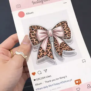 Bold Leopard Print Bow Phone Grip with Diamond Trim  Aesthetic Mob Wife Accessory for It Girls Trendy Animal Print Pop Socket Gift for Her