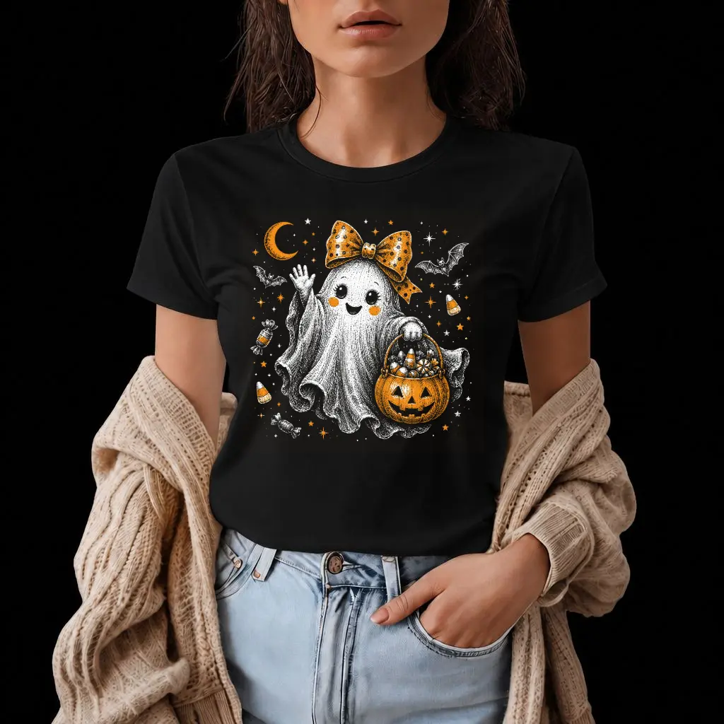 White fall ghost. DTF Transfer.