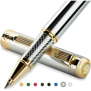 Chrome Rollerball Pen - Stunning Luxury Pen, Real  , Schmidt Ink Refill,  Roller Ball Pen  Set for Men & Women, Professional, Executive Office, Fancy Pens