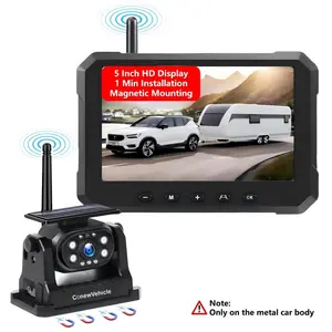 ConewVehicle Magnetic Solar Wireless Backup Camera for Truck, 5 Inch No-Drill Installation RV Backup Camera, 1080P Rear View Camera 150° Wide Angle, 24hrs Battery Life, 2.4Hz Signal, Night Vision, RVs, Trailers