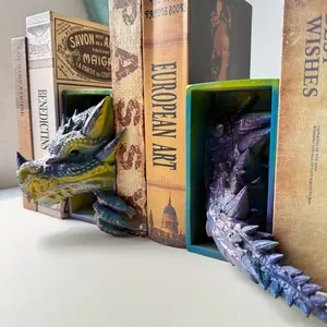 Resin Dragon Bookend Set, Creative Home Decor for Living Room and Bedroom, Unique Furniture Accessories, Two-Piece Bookshelf Ornament