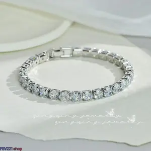Women's Silver-Plated CZ Tennis Bracelets, 20CM Full Crystal Sparkling, Hypoallergenic Nickel-Free, Adjustable Lobster Clasp, Elegant Cubic Zirconia Jewelry, Ideal for Party Wedding, Comes in Velvet Pouch