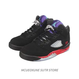 Mid-Top Vintage Basketball Sneakers in Black and Red, Cozy Cushioning, Anti-Slip, Durable