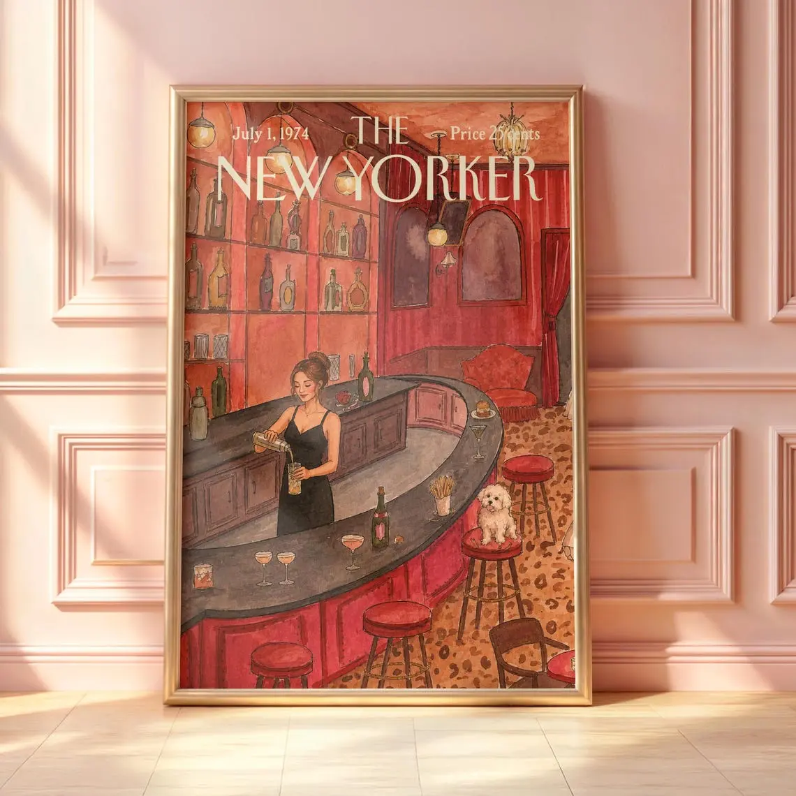 Vintage New Yorker Cocktail Bar Poster, Elegant Speakeasy Wall Art, Retro Martini Lounge Print, Chic Magazine Cover, Parisian Bar Vibes
