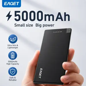 EAGET 1 Pack Ultra Slim 5000mAh Power Bank - Built-in Type-C Cable, 6.5mm Thin Portable Charger, Airline-Approved, super Fast Charging Battery Pack for iPhone 15/16/17, Samsung, Pixel, Travel Pocket Charger for Commuters -  mobile device, easy portability