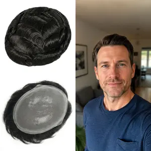 QIANSEE HAIR Mens Hair Replacement System Easy to Install 0.06mm Thin Poly Base 100% Human Hair 8x10