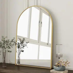 BEAUTYPEAK 5 Size Bathroom Mirror Wall Vanity Arched Mirror Gold Crown Shape Elegant Design Durable Frame HD Silver Mirror Shatter-Proof Float Glass Easy Installation Vertical Wall Mounting