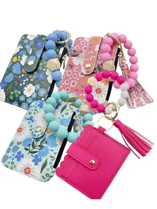 Boho Style Beaded & Tassel Decorated Keychain with Floral Pattern Wallet, Cute Trendy Keychain, Chic Gorgeous Keychain for Key & Bag Decor, Keychain Bag Pendant,Gifts For Women