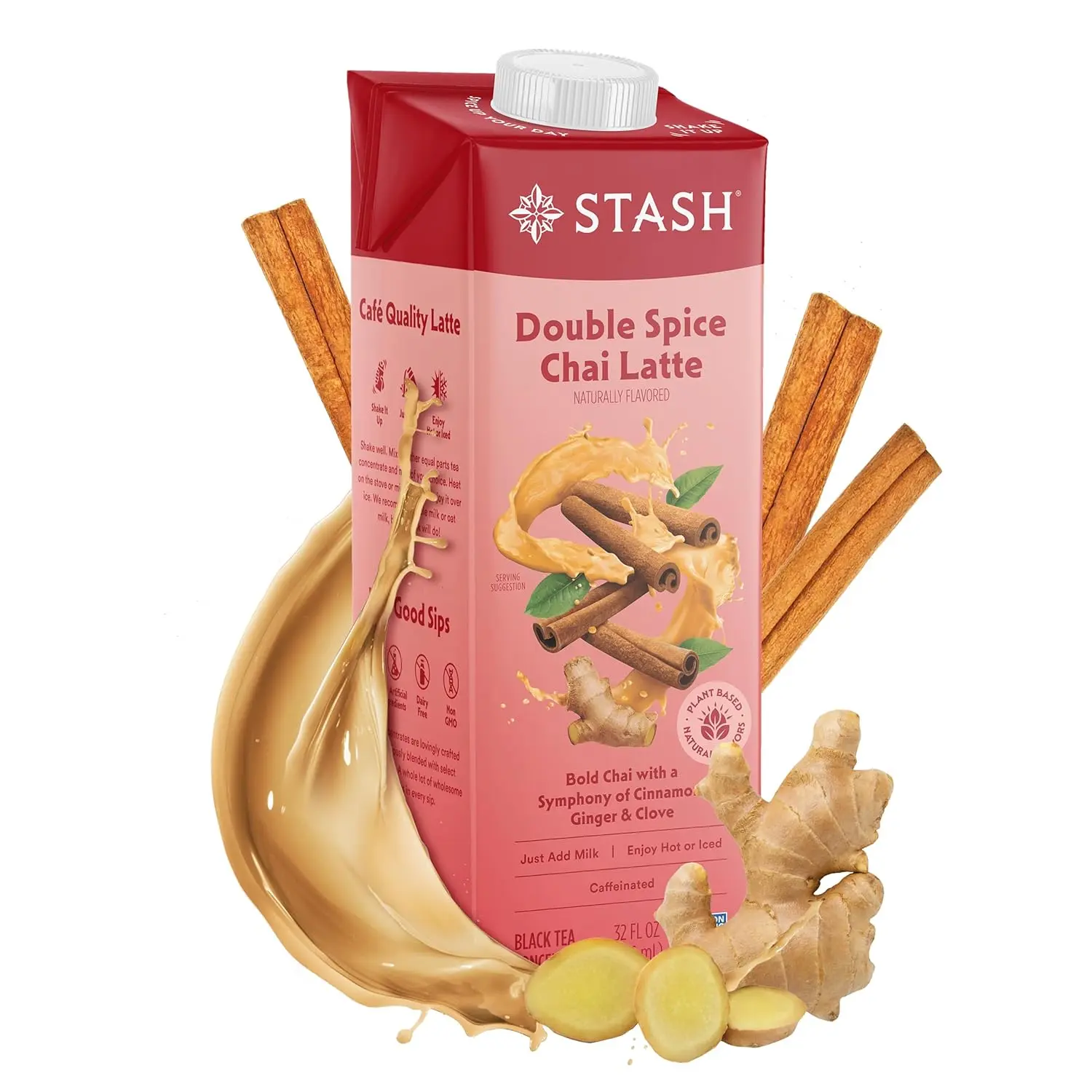 STASH Double Spice Chai Latte Concentrate - Barista Style Caffeinated Tea Beverage Crafted in Oregon Plant Based and Dairy-Free, Serve Hot or Iced, 32 fl oz