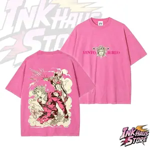 Giorno Giovanna, the protagonist of JoJo's Bizarre Adventure Part 5: Golden Wind, and his Stand, Gold Experience, against a backdrop of cherry blossoms and smoke. --Short Sleeve Cotton Unisex Retro wash Tee GL2