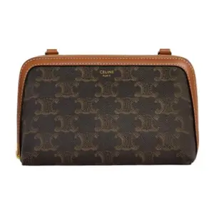 Celine Cuir Triomphe Monogram Canvas Chain Shoulder Bag for Women, Tan