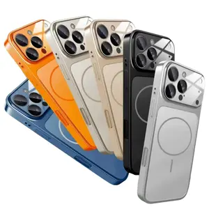 New Design Orange Phone Case Matte Glass Back Magnetic Case for iPhone 17 16 15 14 Pro Max TPU PC Mirror Glass Protective Cover