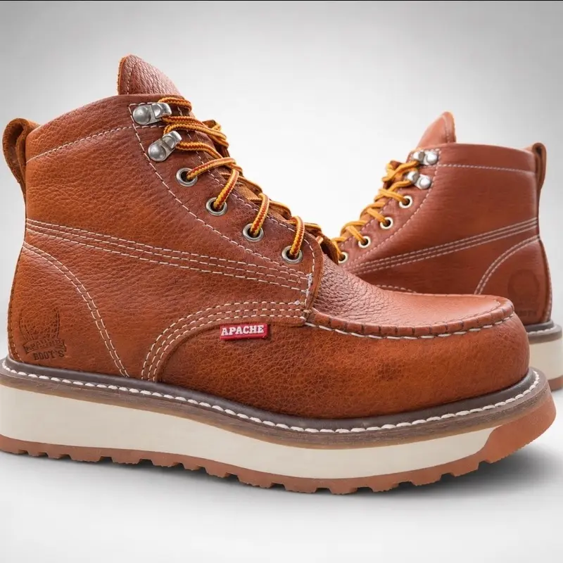 BOTAS DE TRABAJO APACHE DE ALTA CALIDAD 6" MIEL / MEN'S APACHE WORK BOOTS HIGH QUALITY FULL-GRAIN LEATHER MOC TOE SOFT TOE