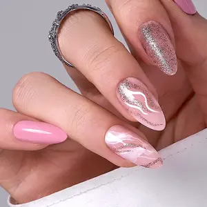 Pink Diamond Gleam Press On Nails | CurvLife Nail | 30pcs Long Stiletto Fake Nails | Glossy Finish with Sparkling Swirls in Blush Tones | Easy to Apply, Comfortable & Long-Lasting | Perfect for Weddings, Bridal Showers, Galas & Romantic Evenings