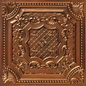 From Plain To Beautiful In Hours Elizabethan Shield 2 ft. x 2 ft. PVC Glue-up or Lay-in Faux Tin Ceiling Tile - #DCT 04 - (Pack of 10) / 40 sqft