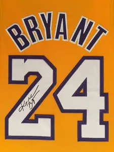 Framed  Facsimile Autographed Kobe Bryant #24 Yellow Player-Issue Retro Basketball Jersey Brushed Metal Engraved Nameplate, Iconic Game Photo, Premium Patterned Matting, Dual-Sided Display (Black & Gold / Purple & Gold Design), Original Frame Design