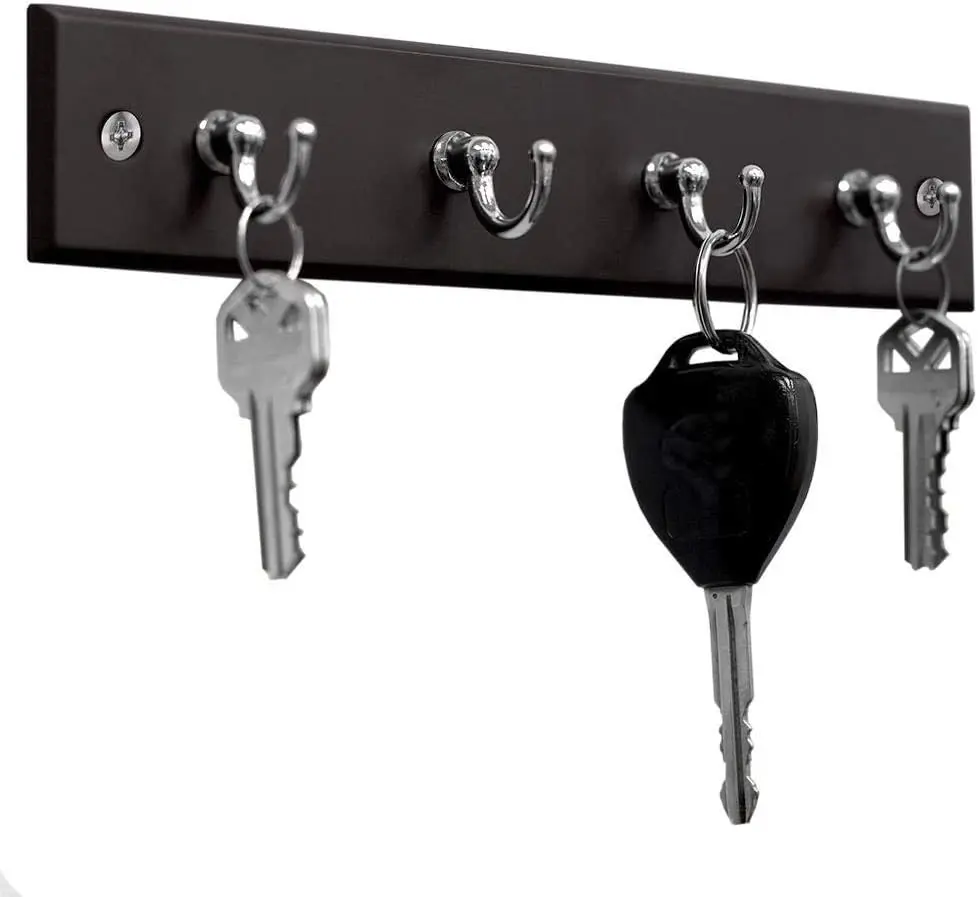 Minimalist Black Metal Wall Mounted Key Rail Rack - 4-Hook Decor Hanging Multi-Hook Home Storage Organizer with Easy Installation for Home Entryway, Office
