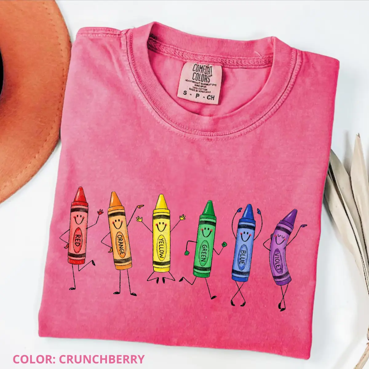 Comfort Colors Happy Crayon Doodles Shirt, Dancing Rainbow Crayons Teacher Tee, Back to School Kindergarten T-Shirt, Preschool Classroom Apparel