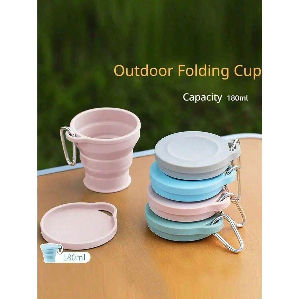2pcs/Set Outdoor Silicone Collapsible Cup, With Carabiner, 6.09 Oz Creative Portable Retractable Rinsing Cup, Suitable For Travel, Outdoor Sports, Foldable Rinsing Cup With Lid And Cover, Silicone Folding Cup, Portable Retractable Cup With Lid