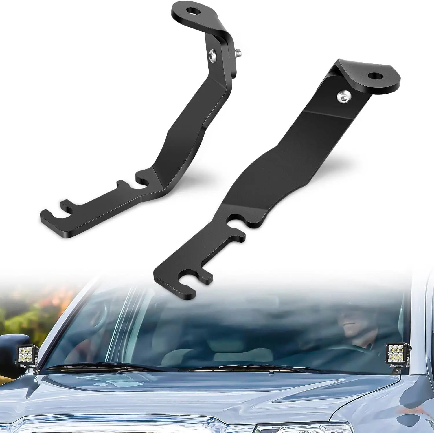 Nilight 2pcs Hood Hinge Mounting Brackets Kit - Heavy-Duty Iron Alloy with Factory Screws for Toyota Tacoma 1995-2004 Engine Hood, 2-7 in Auxiliary Offroad LED Pod Work Lighting for Night Ride, Hidden & Useful