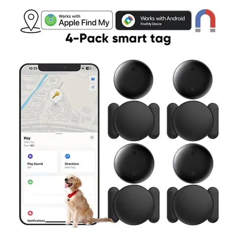 4PCS Mini Portable Magnetic Snap-on Metal Hold GPS Tracker Device - Wireless Mobile Anti-Lost Finder Tag, No Monthly Fee, iOS/Android Compatible Car Tracker, Manufacturer Warranty, Cool Gadgets for Adults, Yes