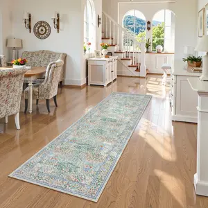 Lahome Floral Runner Rug Machine Washable Non Slip Vintage Hallway Rug, Soft Low Pile Thin Foldable Carpet for Entryway, Kitchen, Corridor and Laundry Room, Multi Color