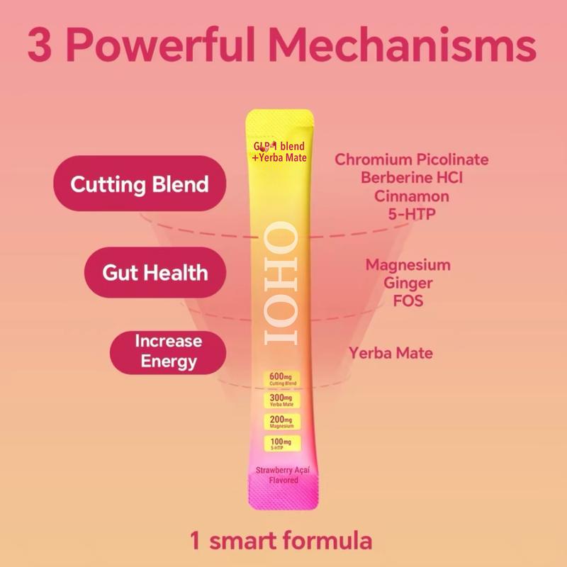 IOHO Cutting Drink Mix Akkermansia– Berberine, 5-HTP,Chromium, Yerba Mate & Magnesium | Strawberry Açaí Flavor – 30 Servings