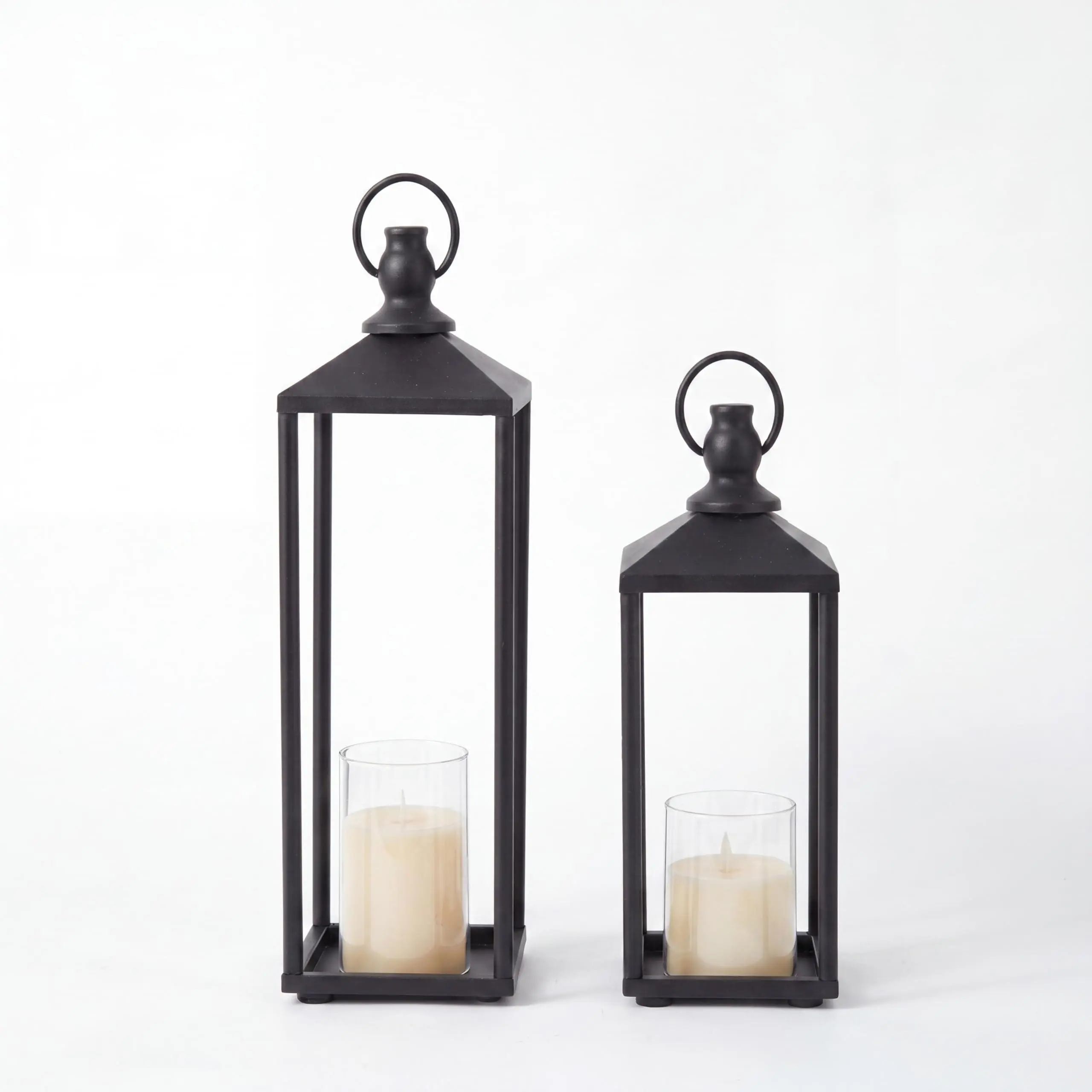 13" 17" Large Lanterns Decorative Indoor, Set of 2 Modern Farmhouse Metal Black Lantern, Outdoor Lanterns for Porch, Home, Patio, Garden, Floor, Halloween & Christmas, No Glass