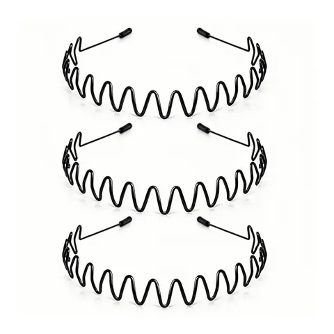 3pcs Metal Headbands for Women Men - Wavy Spring Non-Slip Sports Hair Band, Lightweight Unisex Hair Hoop for Workouts & Active Lifestyle