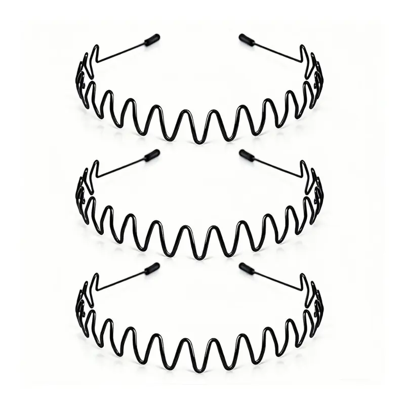 3pcs Metal Headbands for Women Men - Wavy Spring Non-Slip Sports Hair Band, Lightweight Unisex Hair Hoop for Workouts & Active Lifestyle