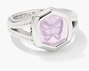 Kendra Scott Silver Davie Lavender Buttefly Intaglio Stament Ring Size 6