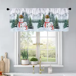 1pc Christmas and New Year printed kitchen curtains Funny snowman couple on snowy ground wit curtains valance window treatment living room bedroom home decor 54 x 18 inch