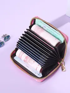 One piece,Women's Small Card Holder Wallet, Multi-Card Slot Credit Card Case, Mini Driver License Pocket Organizer, Compact Money Clip, Zipper Wallet Design