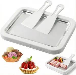 Rolled Ice Cream Maker, Diy Homemade Rolled Myfroroll Ice Cream Tray, At Home Rolled Ice Cream Kit with 2 Scrapers, Suitable for Families and Parties (White)