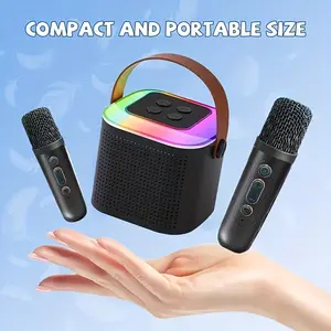 Portable Karaoke Wireless Rechargeable Speaker with 2 Wireless Microphones, LED Lights, Bluetooth-compatible System for Outdoor Travel, Kids and Family Parties, Christmas Gift