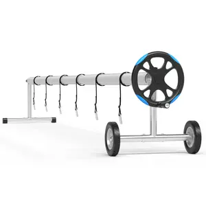 Heavy duty aluminum pool cover roll system for indoor swimming pools - rust proof frame, upgraded bearings, smooth drum, easy to manually crank, including 6 straps and clips - replacement parts for premium swimming pools and spa centers