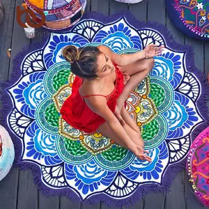 Tassel Indian Toalla Mandala Tapestry Beach Towel Sunblock Round Bikini Cover-Up Blanket Lotus Bohemian Yoga Mat