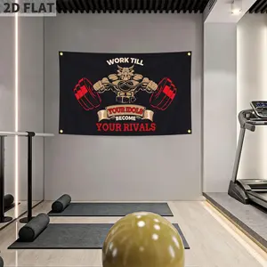 1count 2D FLAT Motivational Inspiring Tapestry Banner, 3x5ft Flag with 4 Grommets - "Work Till Your Idols Become Your Rivals" Motivational Bodybuilding Design, Easy to Hang for Gym Bodybuilding Wall Decor