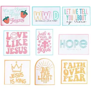 Christian Faith Patches 9PC Iron On Appliques for Backpack Trucker Hat Clothes Jacket Love Like Over Hope Light Let Me Tell You wwjs WWJD Religious Vintage Girly Pink Bulk