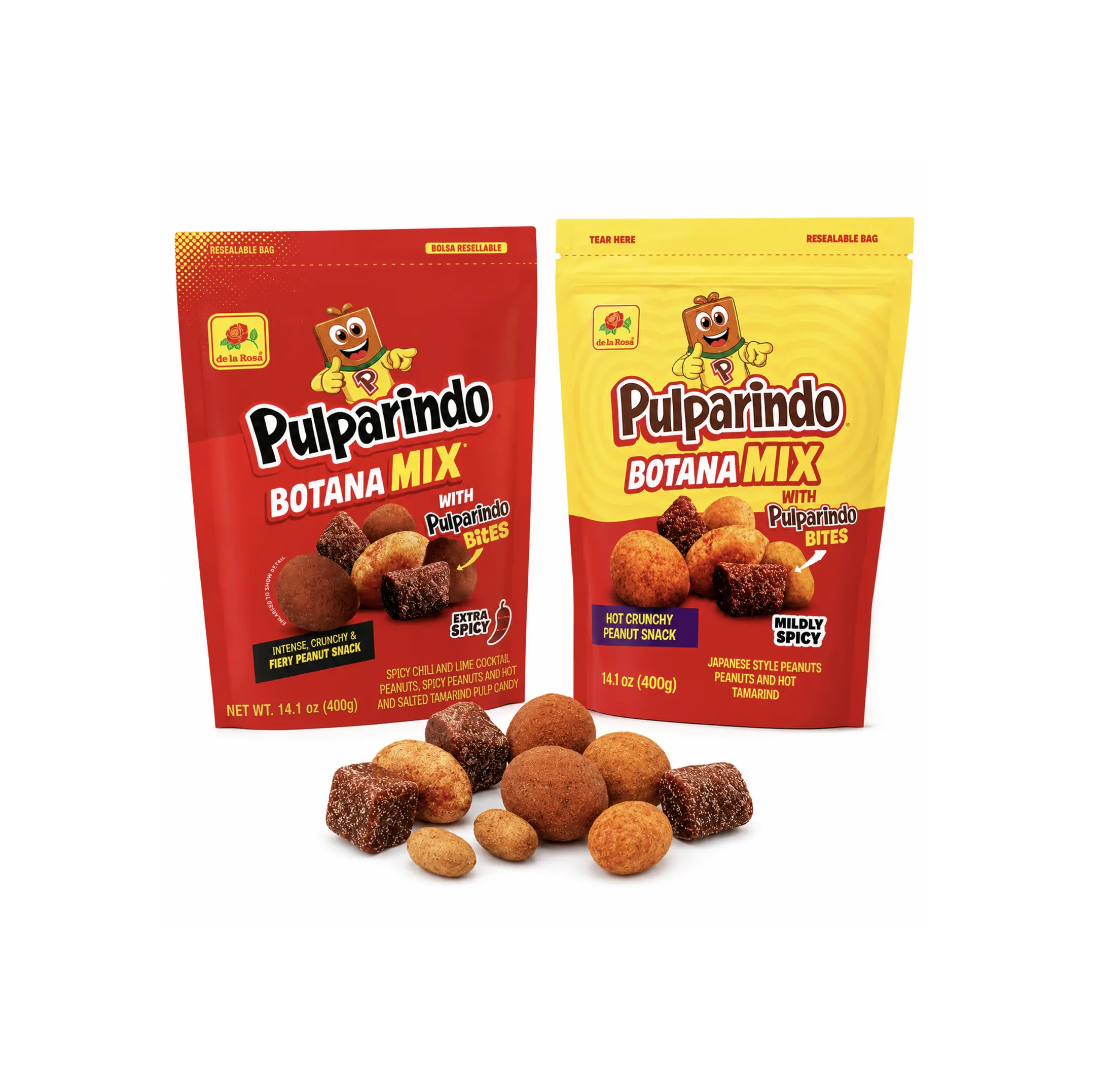 Pulparindo Botana Mix Hot Crunchy Peanut Snack Mild Spicy De la Rosa 400g